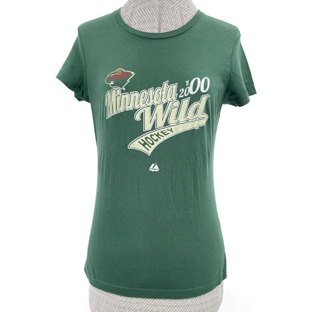 Minnesota Wild Green Hockey Tee Short Sleeve Majestic Top Fan Gear NHL Sports S